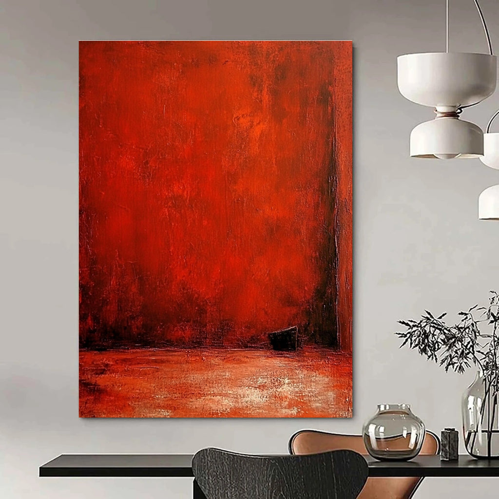 Deep Red Minimalist Space Abstract Painting of Intense Stillness GAB0165