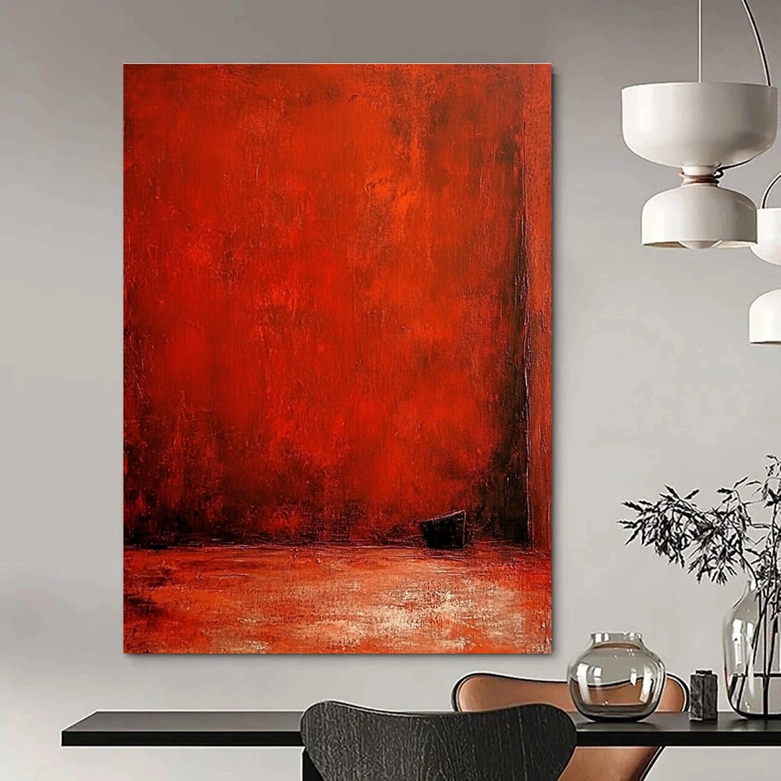 Deep Red Minimalist Space Abstract Painting of Intense Stillness GAB0165