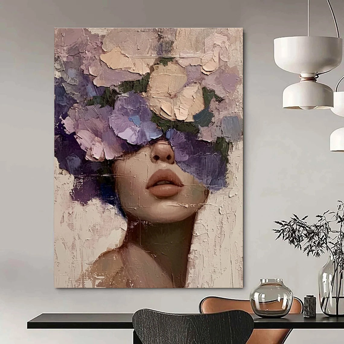 Woman with Purple Floral Veil Painting for Romantic Interiors HENG329