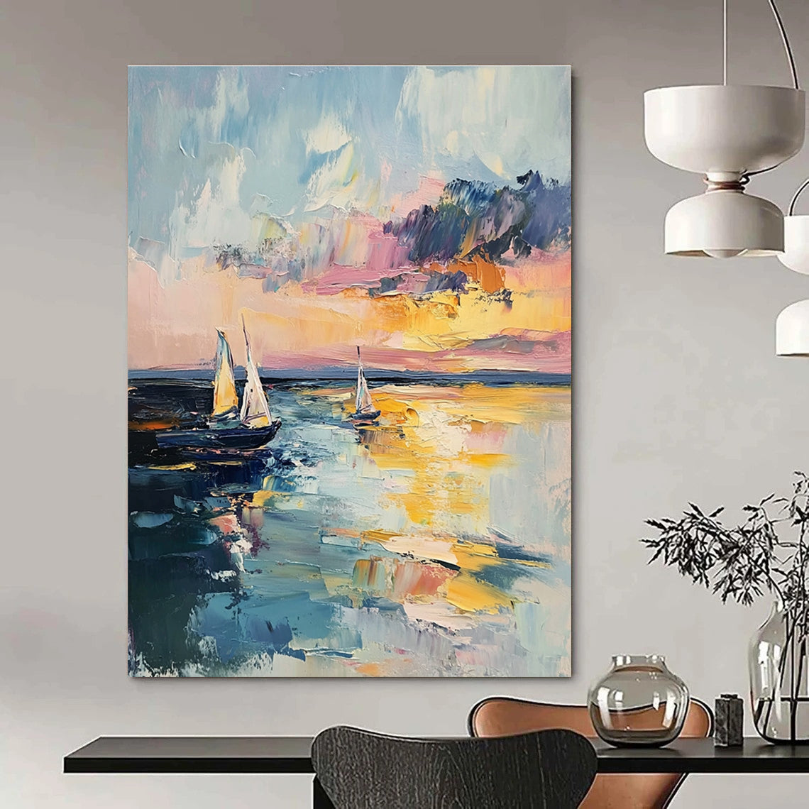 Impressionistic Seaside Sunset Painting with Vivid Colors GAB0105