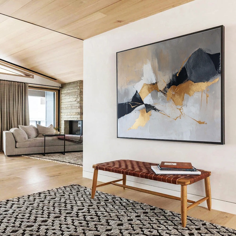 Gold and Gray Abstract Painting with Bold Shapes ABS275