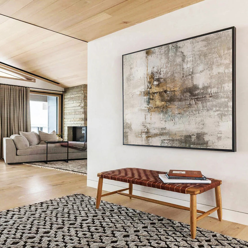 Gray - Beige Abstract Painting for Minimalist Corporate Offices YHT400