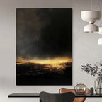 Dark Landscape with Golden Light Abstract Painting of Mysterious Dusk GAB0110