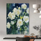White Roses in Blue Impressionistic Abstract Painting for Romantic Spaces GAB1537