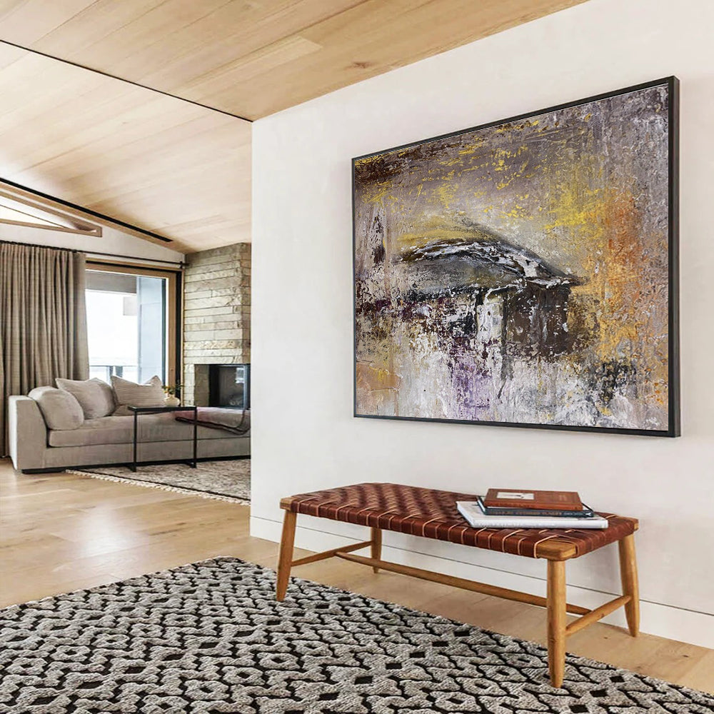 Gray and Gold Abstract Painting for Contemporary Art Galleries YHT372