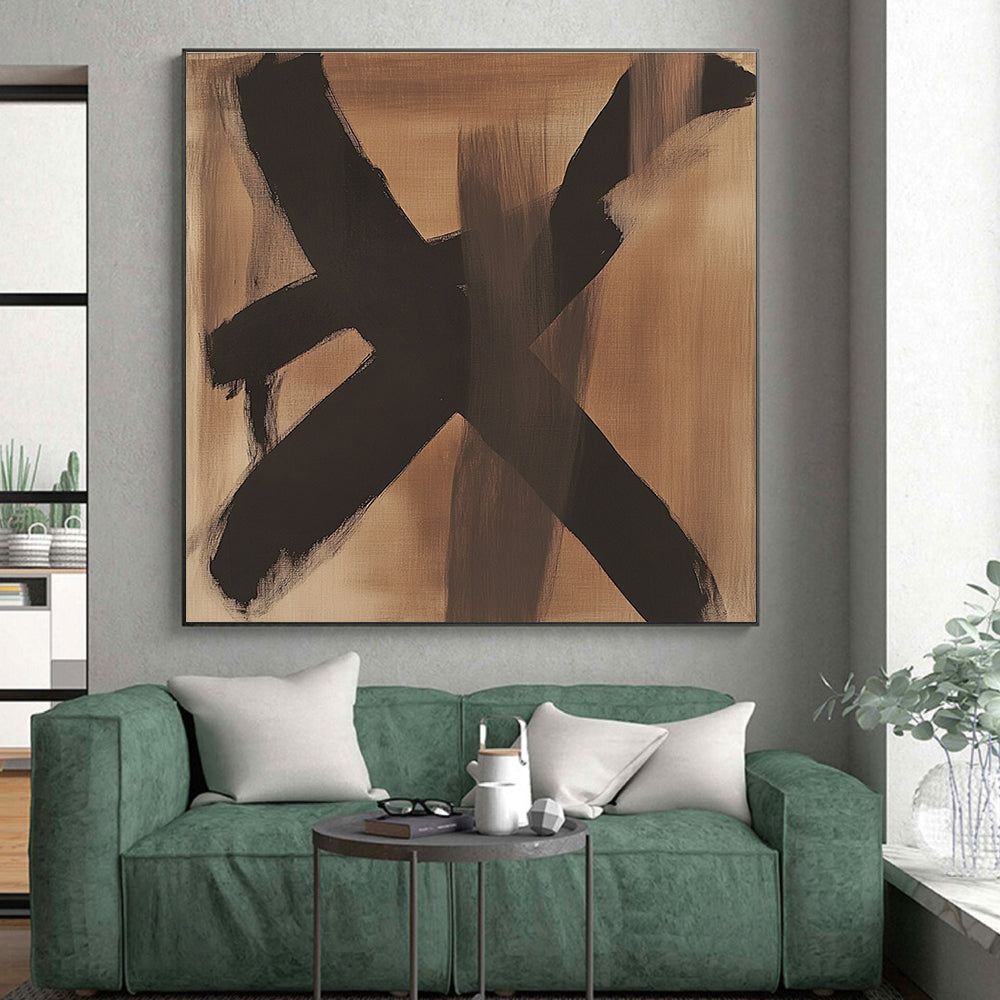 Brown Black Gestural Abstract Painting with Expressive Strokes WINK612