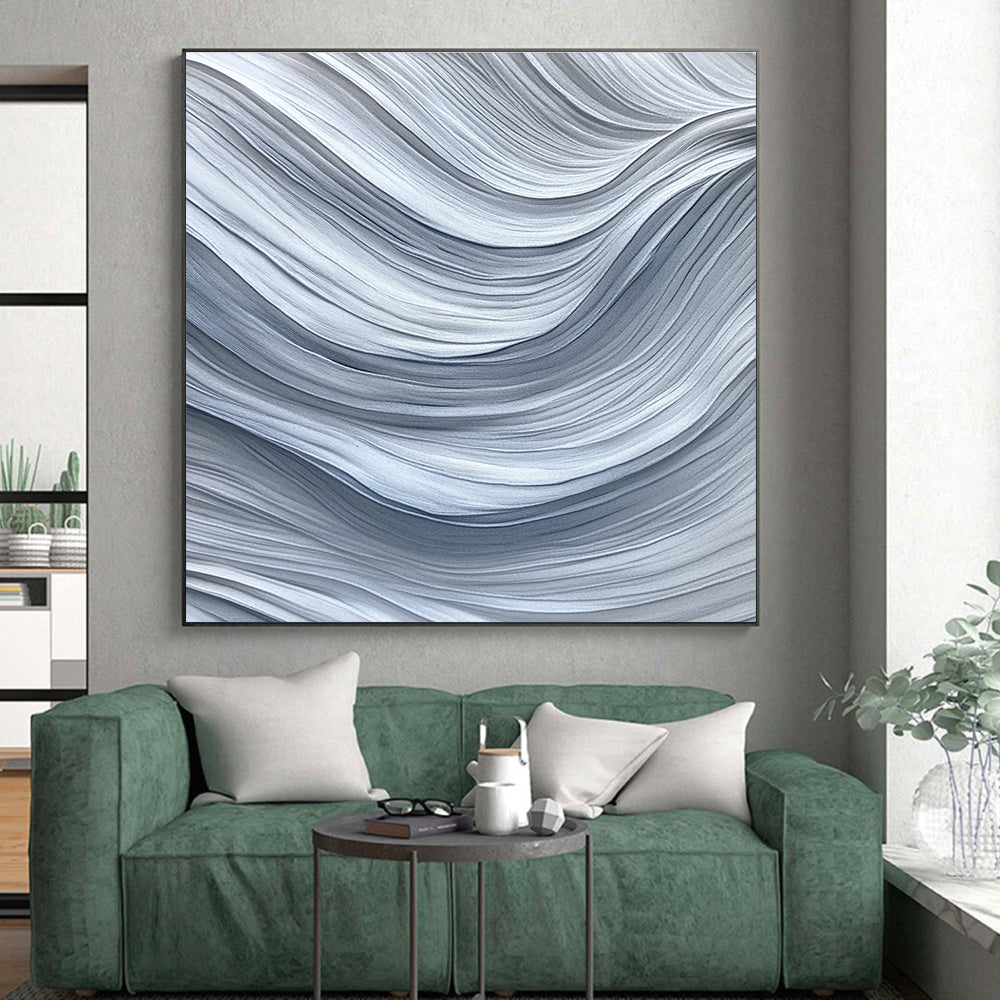 Gray and White Waves Abstract Painting with Monochromatic Flow WINK075
