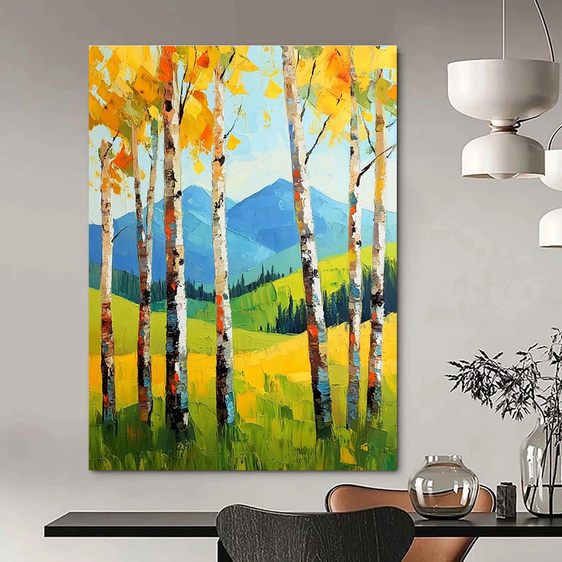 Summer Birch Landscape Abstract Painting for Bright, Airy Bedrooms GAB1287