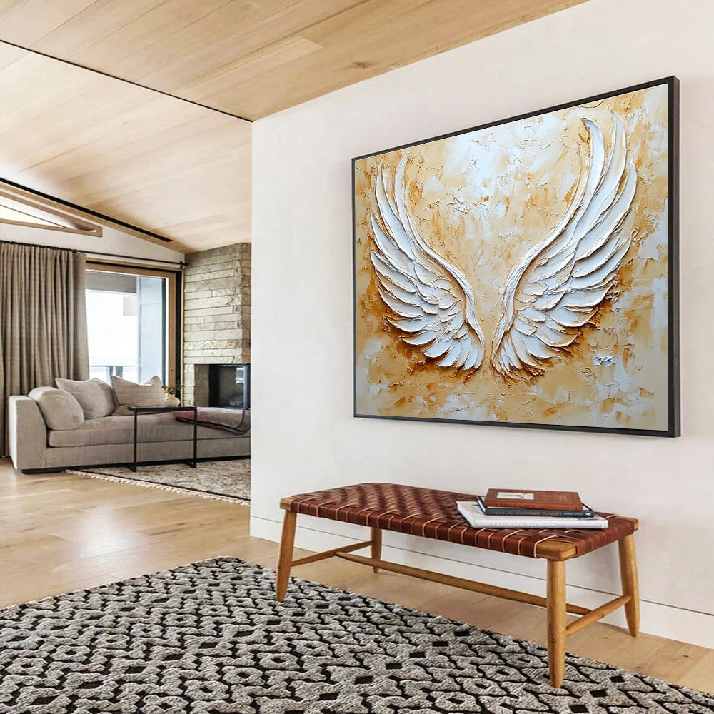 Textured Angel Wings: Inspirational Symbol in Relief Abstract Painting ABS165