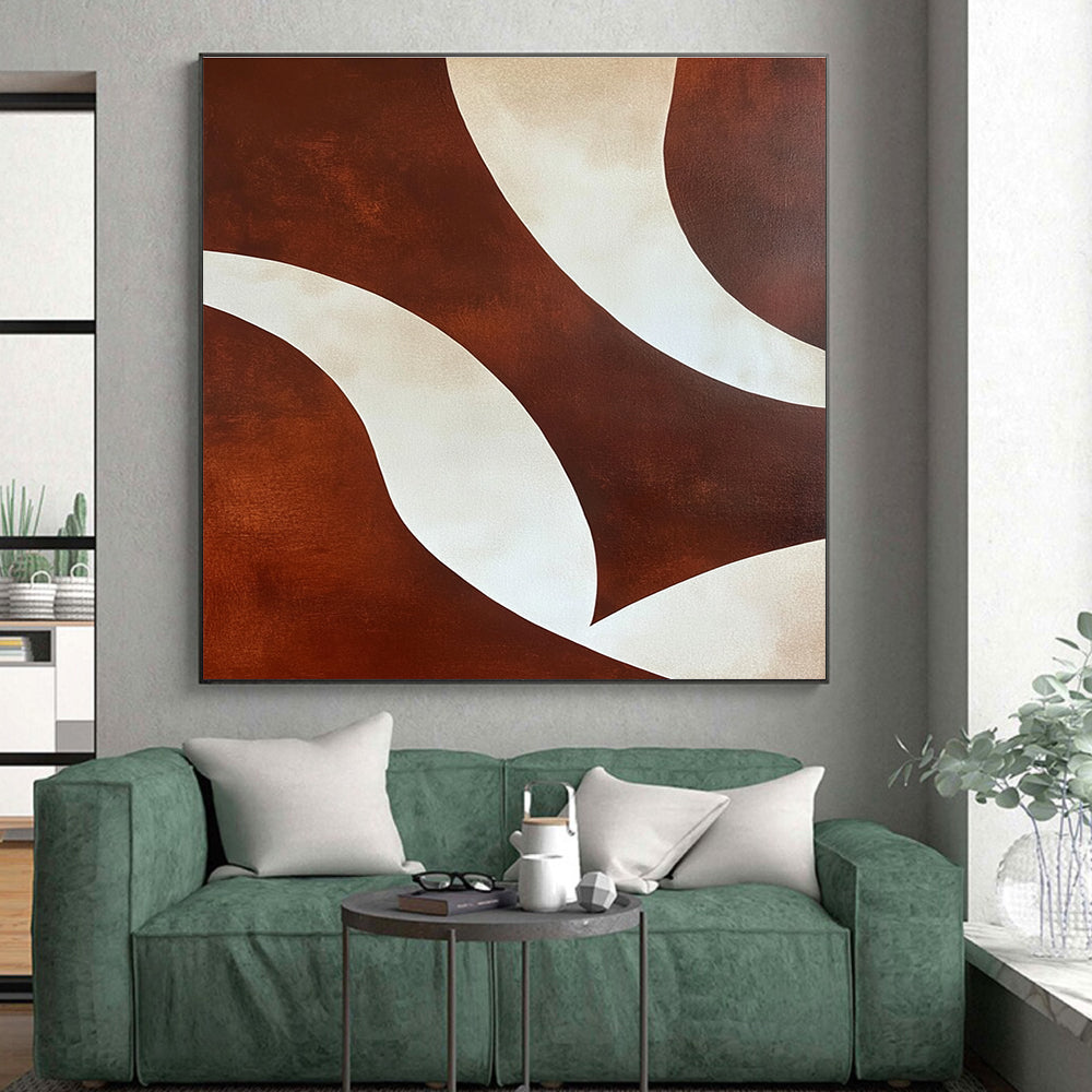 Brown and White Curves Abstract Painting with Elegant Flow WINK030