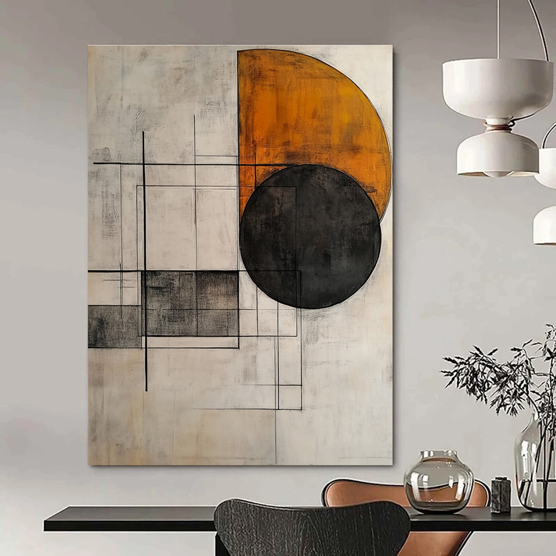 Minimalist Geometric Shapes Abstract Painting with Warm Tones GAB0683