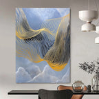 Golden Wavy Lines Abstract Painting for Luxury Hotel Lobbies GAB1321