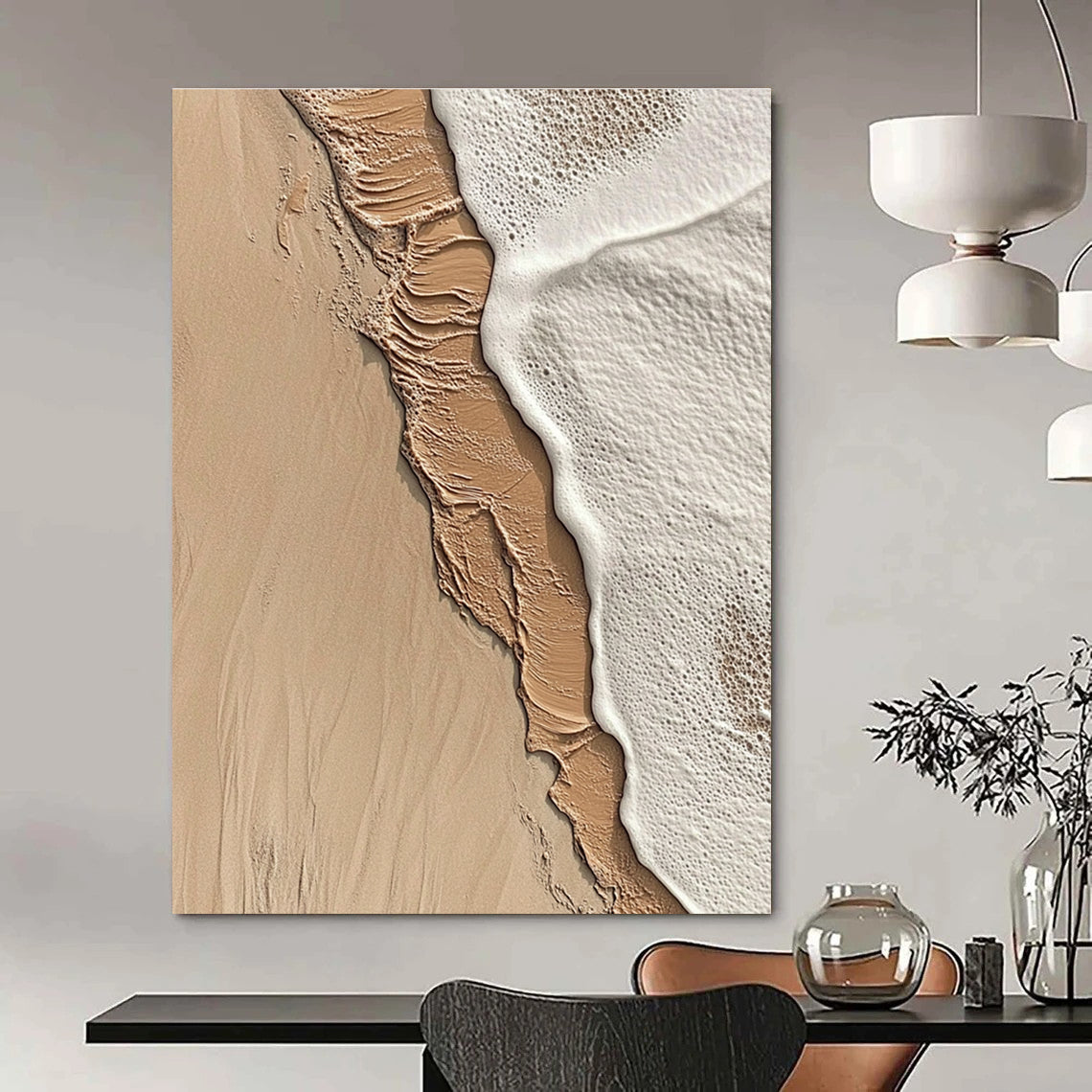 Beach Wave Textured Abstract Painting for Coastal Home Living Rooms GAB1333