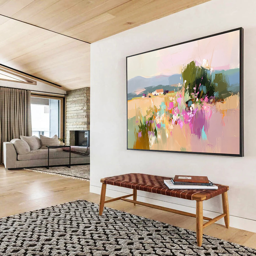 Colorful Rural Landscape Abstract Painting with Vivid Hues ABS263