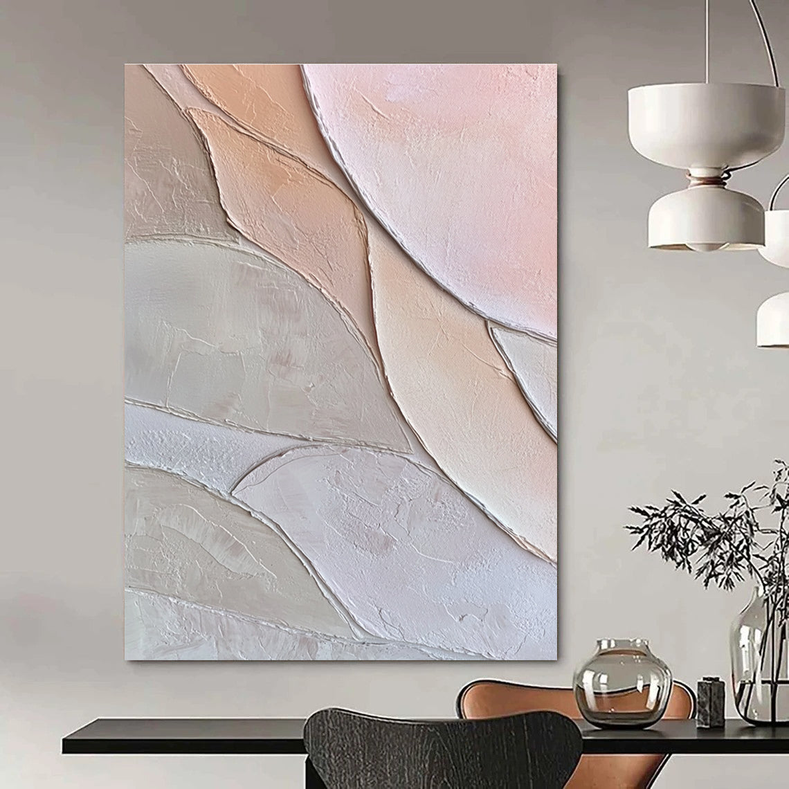 Pastel Colored Leaf Shapes Abstract Painting with 3D Textures GAB0061