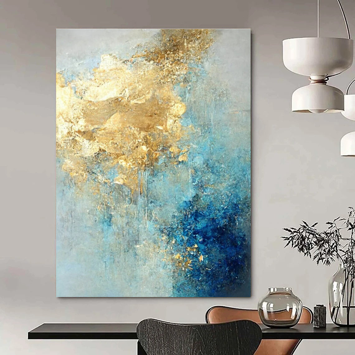 Blue and Gold Abstract Flow Painting for Luxury Spa Retreats HENG071
