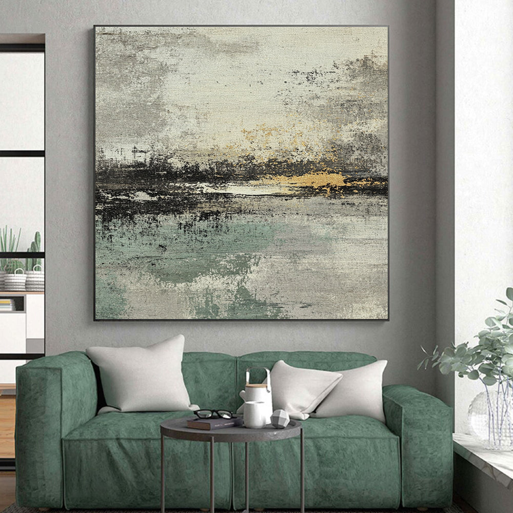 Gray, Gold and Green Abstract Landscape Abstract Painting with Subtle Serenity WINK034