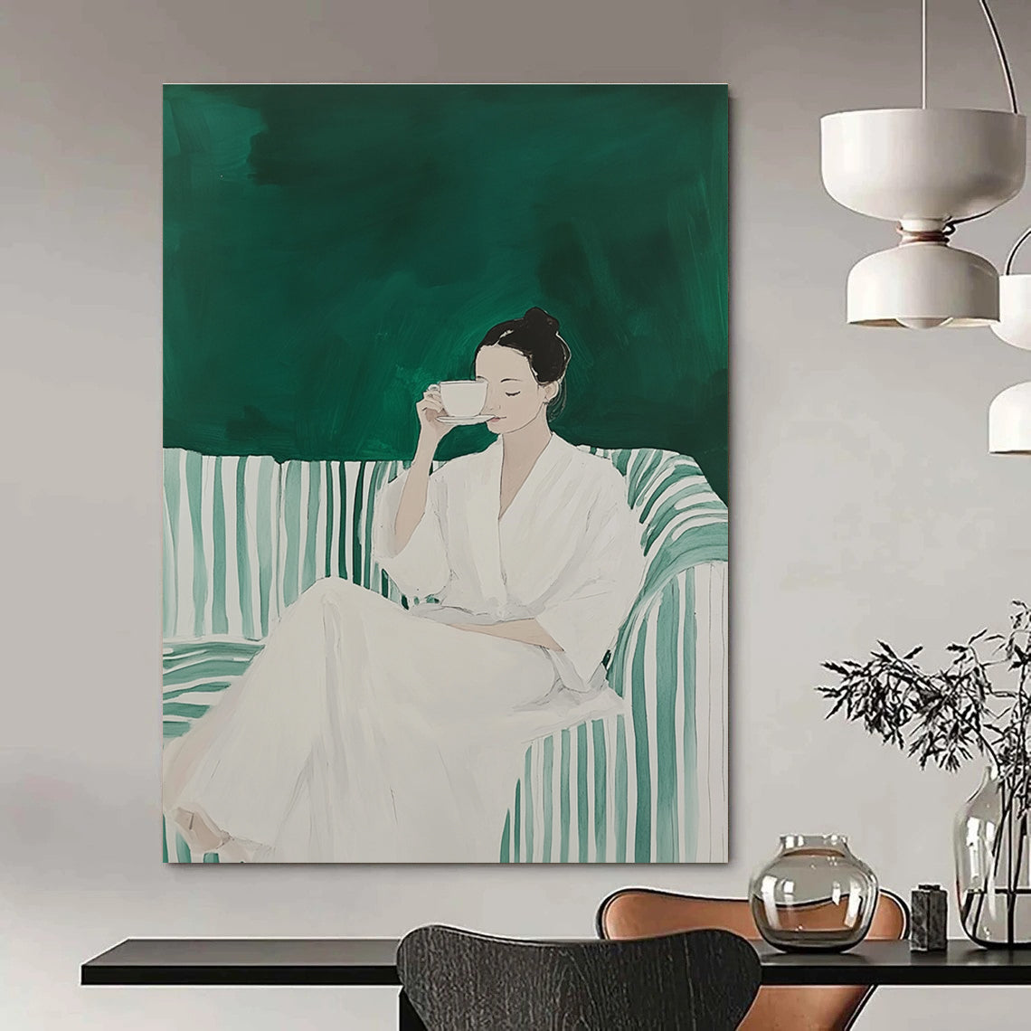 Woman with a Cup Serene Lifestyle Abstract Painting GAB0259
