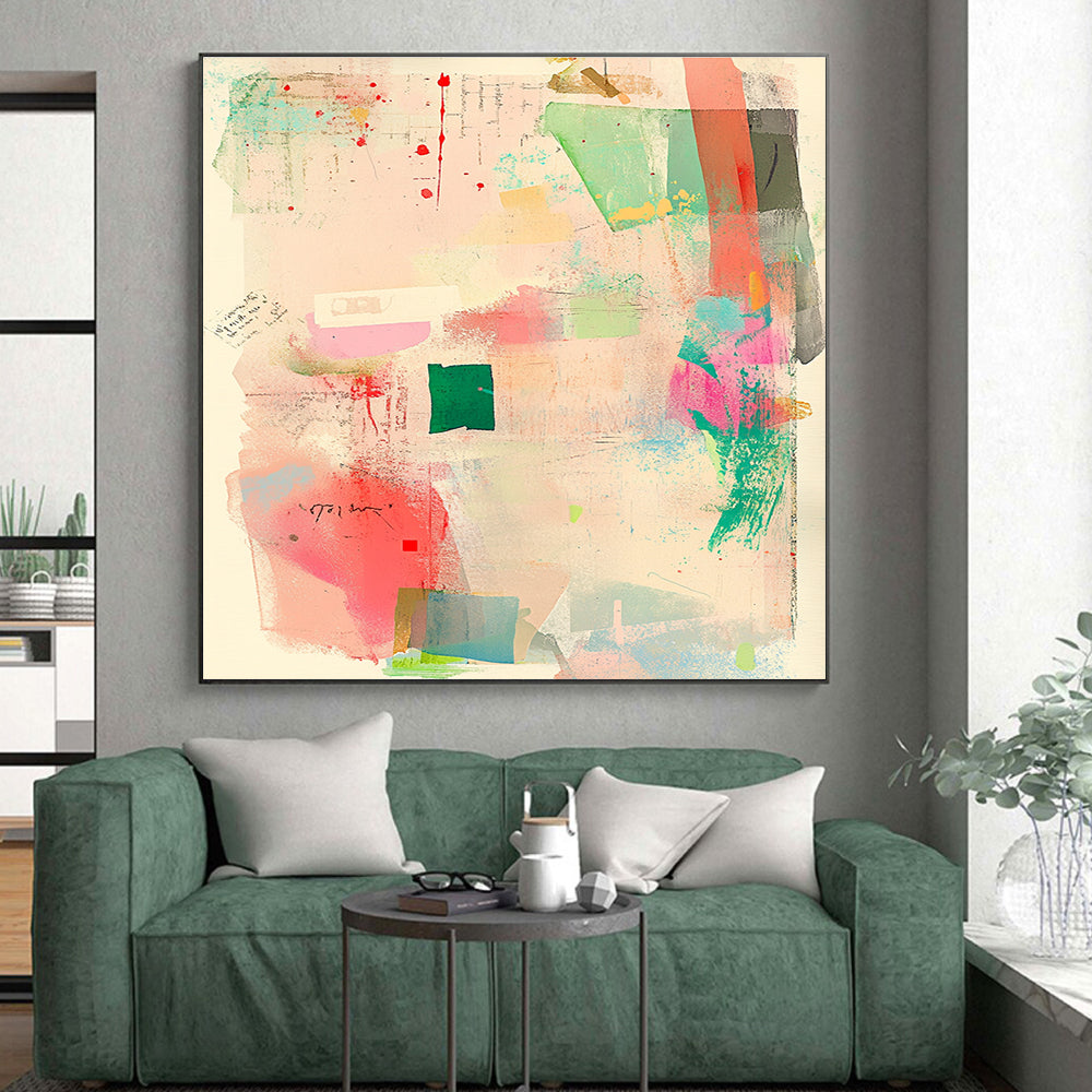 Pastel Color Collage Abstract Painting with Playful Creativity WINK076