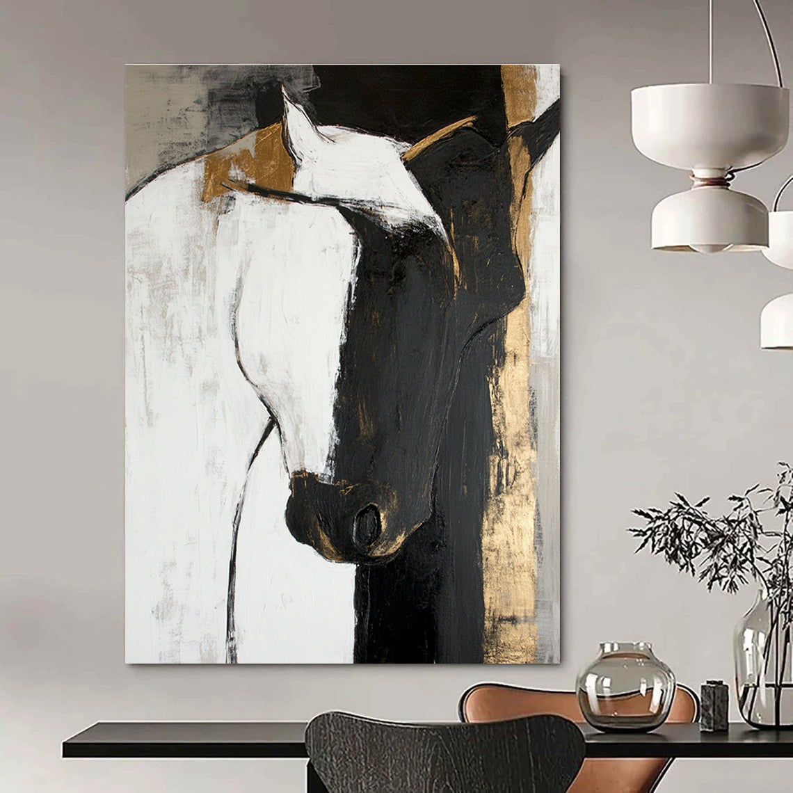 Horse in Gold Accent Abstract Painting for Luxurious Stables GAB0788