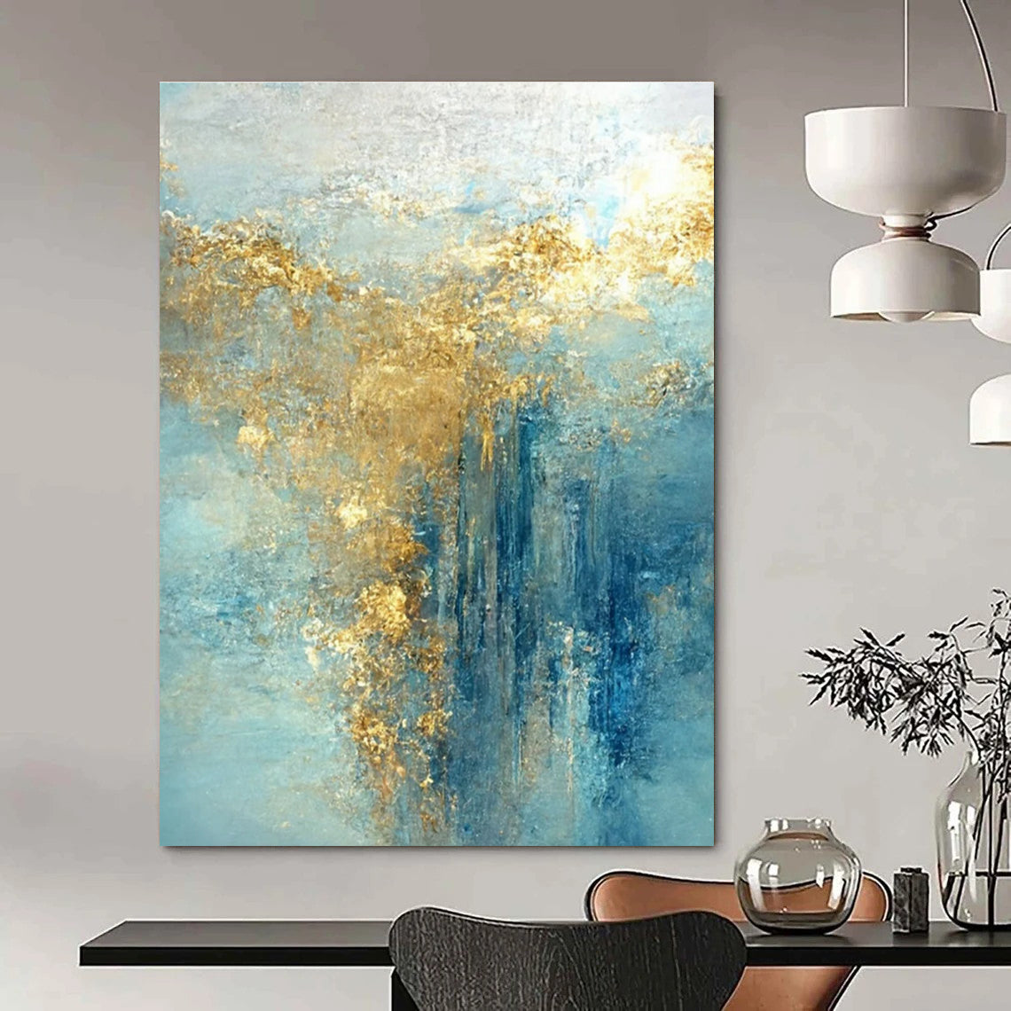 Ethereal Blue - Gold Abstract Painting for Art Gallery Installations HENG063