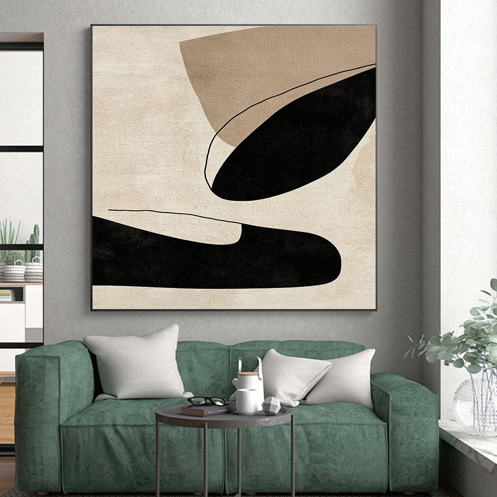 Minimalist Black and Beige Abstract Painting with Quiet Sophistication WINK314