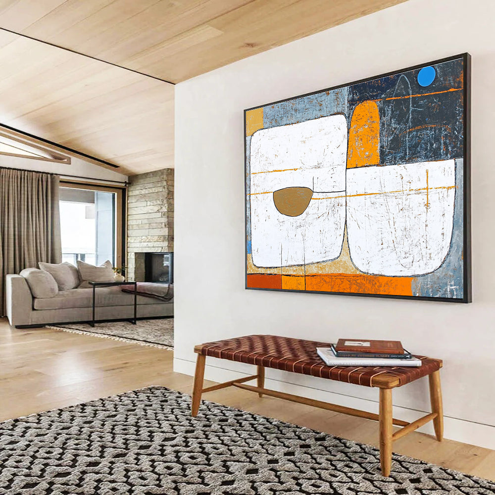 Rustic Geometric Abstract Painting with Earthy Textured Surfaces ABS534