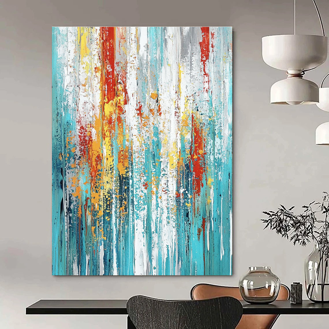 Colorful Dripping Stripes Abstract Painting for Vibrant Creative Hubs GAB0839