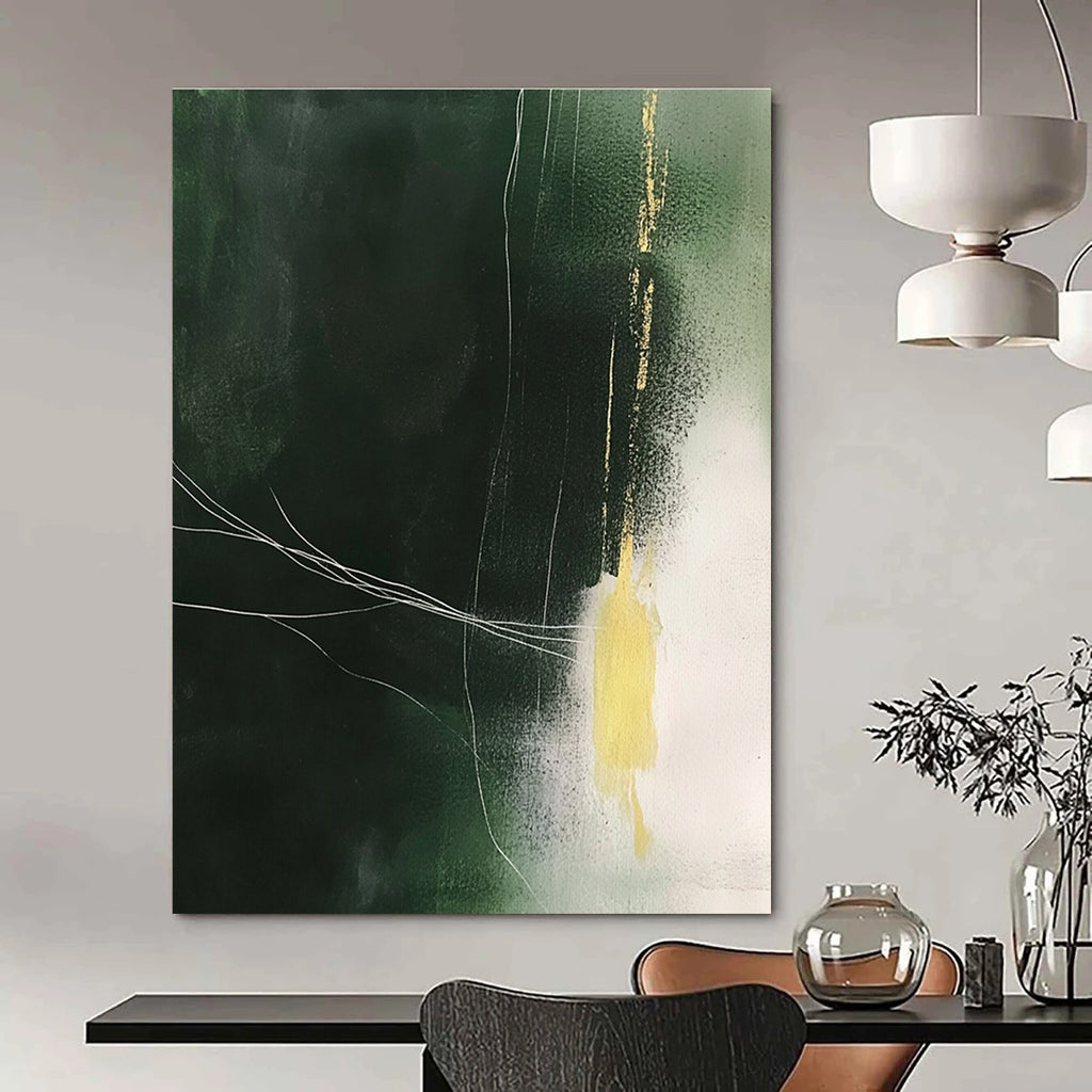 Dark Green with Gold and White Abstract Painting of Subtle Luxury GAB0182