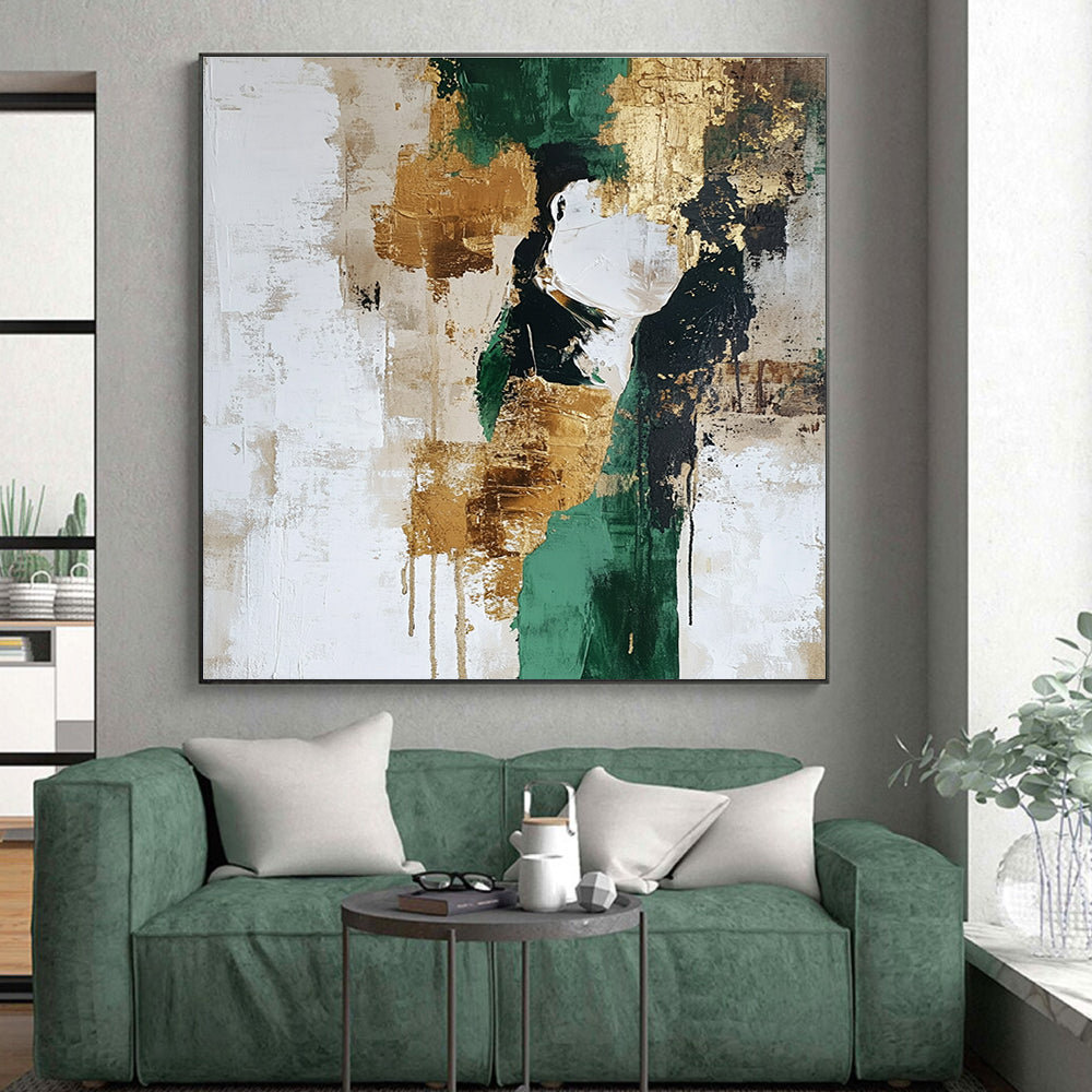Green - Gold - Beige Abstract Painting with Earthy Opulence WINK539