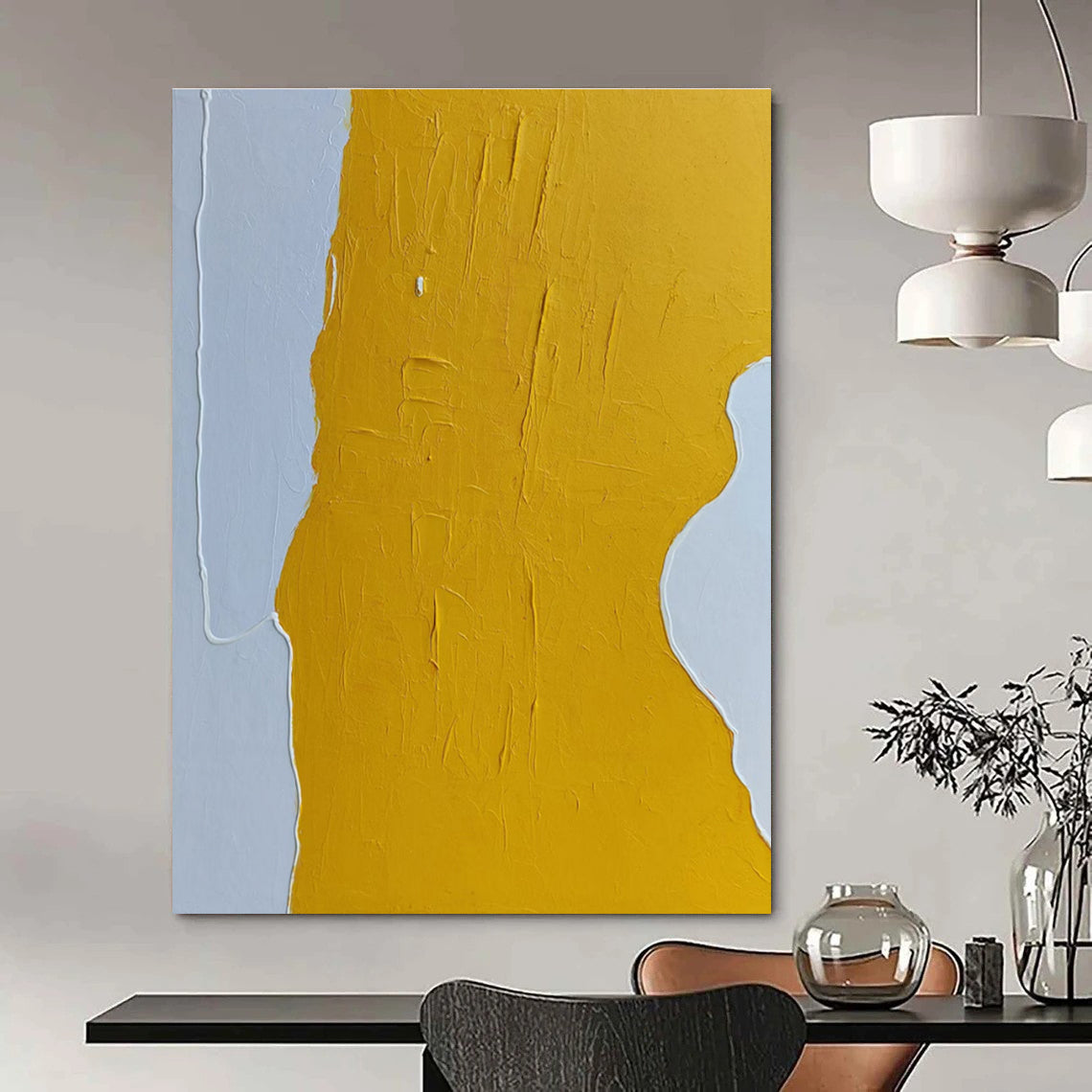 Yellow and White Textured Minimalist Art Abstract Painting for Modern Office Spaces HENG351