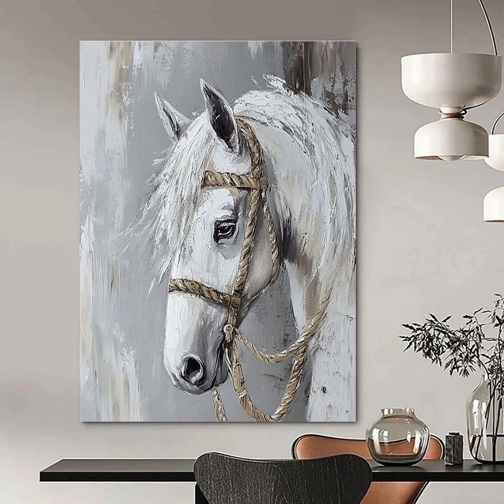 White Horse Portrait Abstract Painting of Equestrian Grace GAB0083