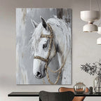 White Horse Portrait Abstract Painting of Equestrian Grace GAB0083