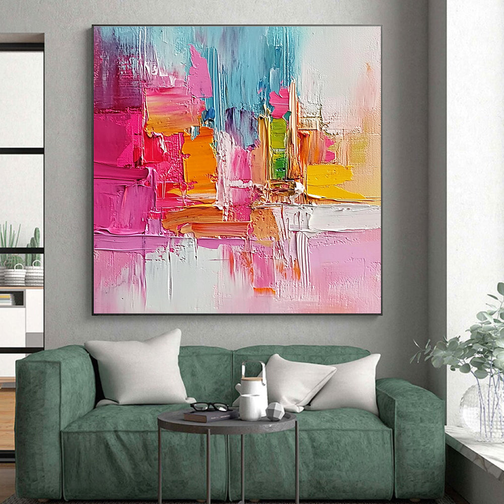 Pink Orange Blue Abstract Painting with Textured Vibrancy WINK519