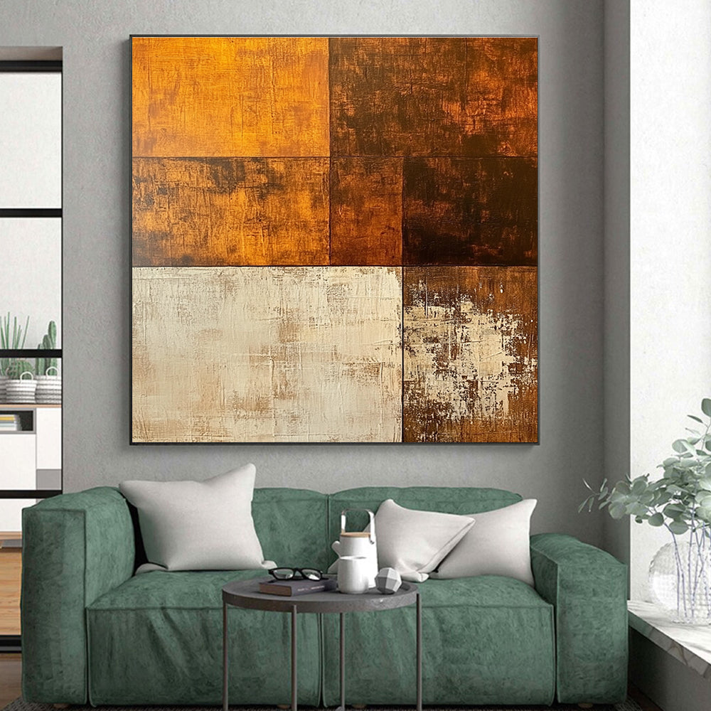 Warm - Toned Geometric Collage Abstract Painting with Rustic Sophistication WINK210