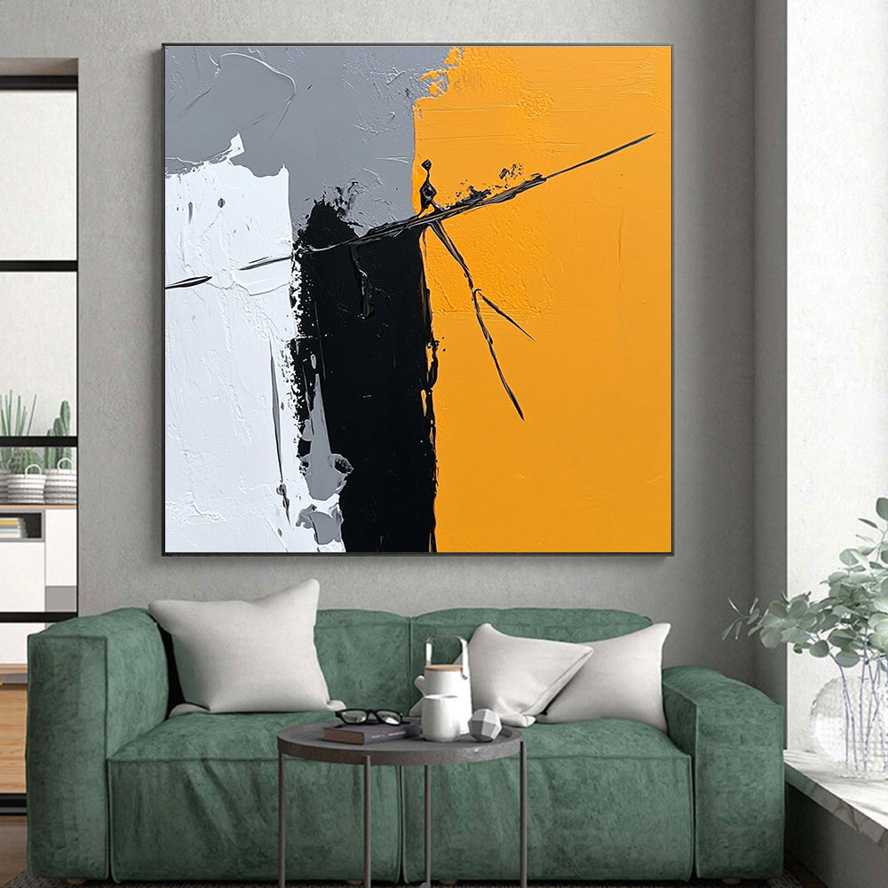 Gray Black and Orange Abstract Painting with Dynamic Lines WINK831