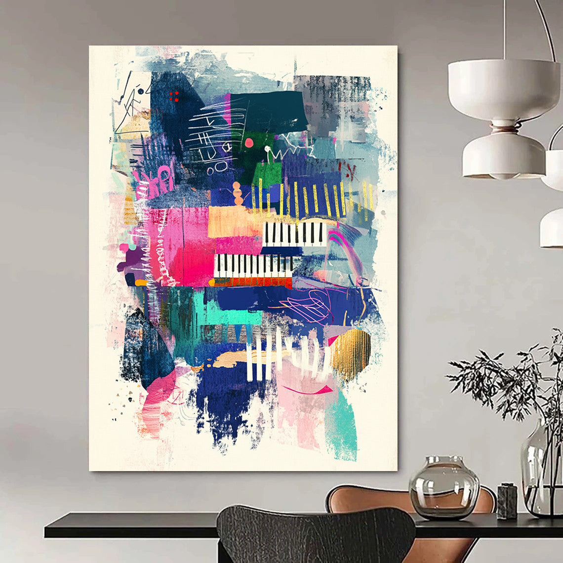Musical Abstract Fusion Painting with Piano Motifs GAB0101