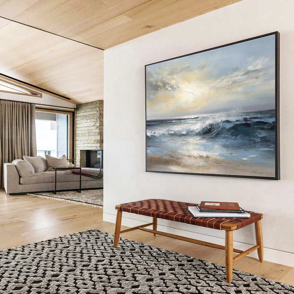 Calm Sea Waves Abstract Painting for Serene Bedroom Retreats YHT315