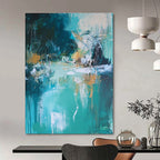 Turquoise Landscape Abstract Painting for Lakeside Cabins GAB0747