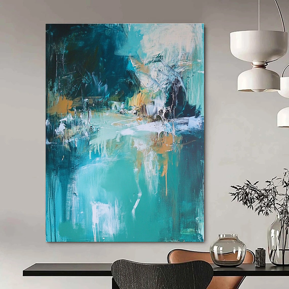 Turquoise Landscape Abstract Painting for Lakeside Cabins GAB0747