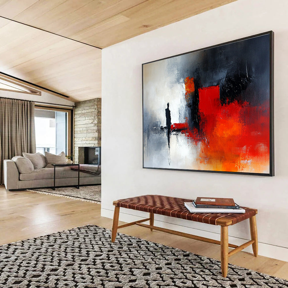 Red and Black Abstract Figure with Dramatic Tones Abstract Painting ABS389