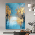 Blue and Gold Abstract Landscape Painting for Luxury Spa Reception Areas GAB1184