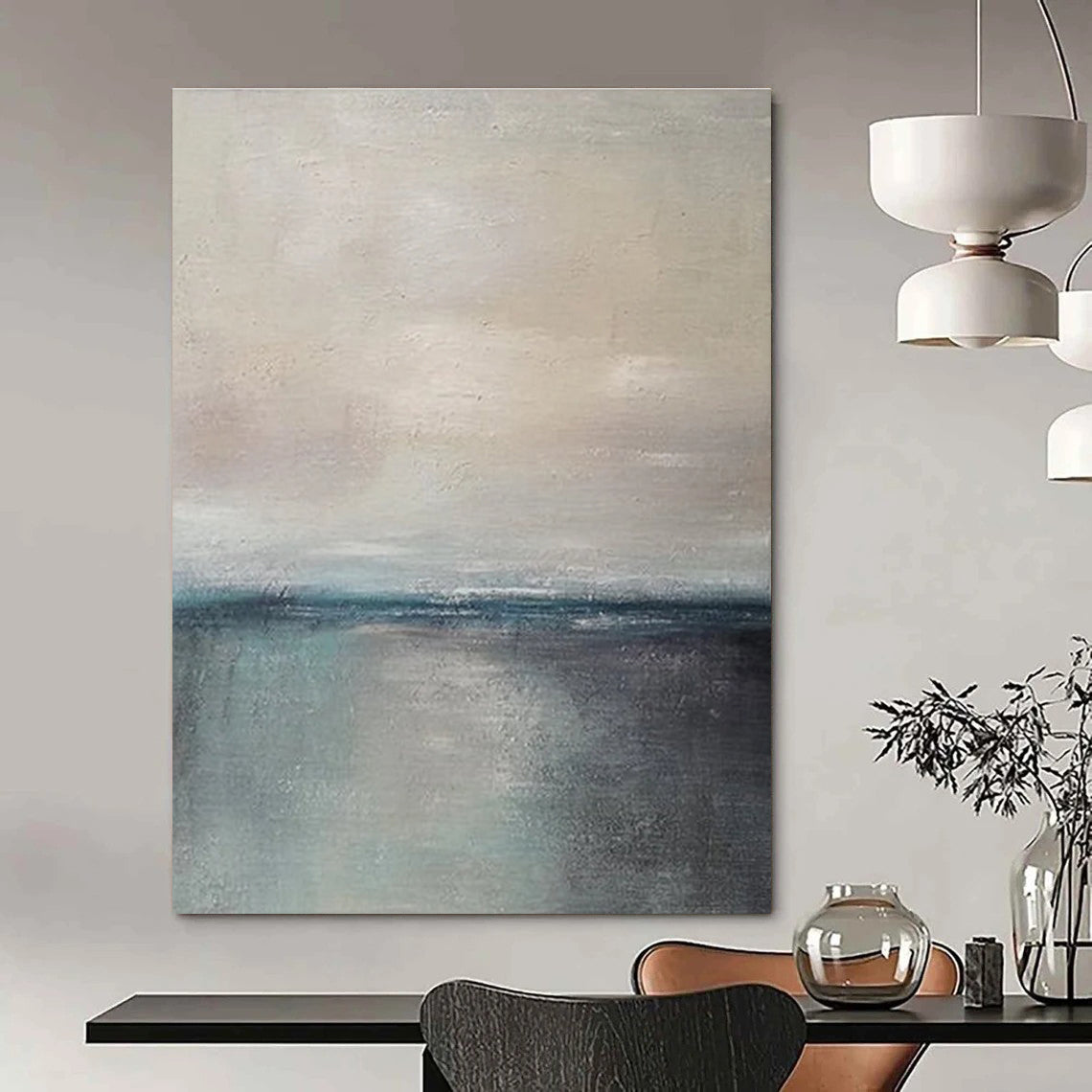Minimalist Sea and Sky Abstract Painting for Coastal Bedroom Retreats HENG034