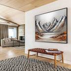 Snowy Mountains with Lake Abstract Painting with Frosty Serenity ABS608