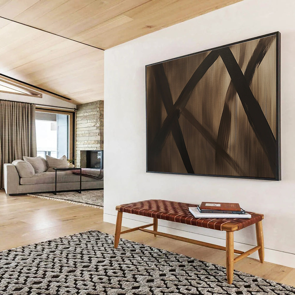 Brown - Black Abstract Lines Painting with Minimalist, Bold Dynamics ABS507
