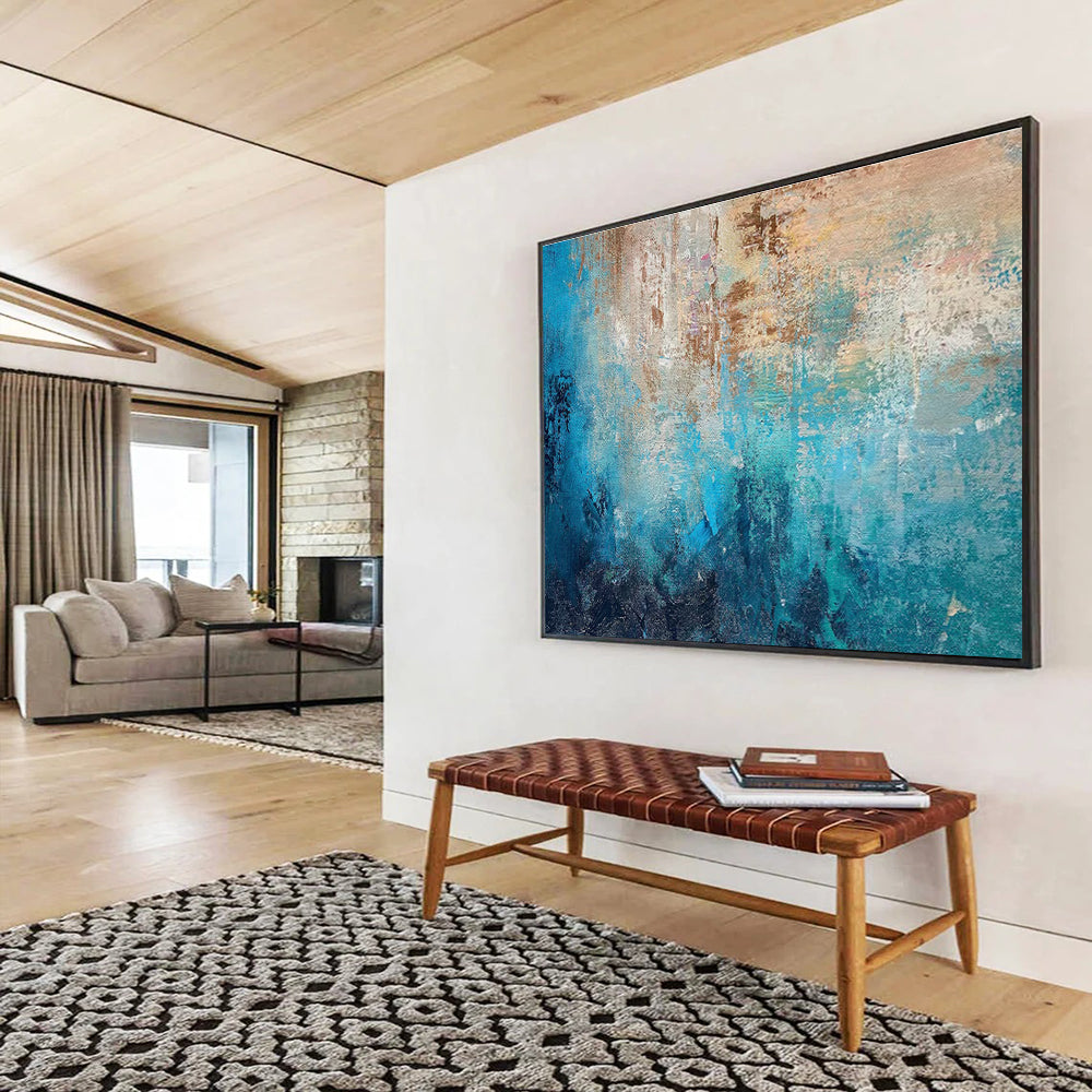 Teal and Blue Abstract Painting for Spa and Wellness Centers YHT374