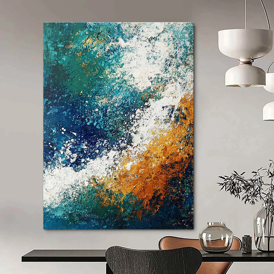 Textured Blue and Orange Abstract Painting for Artistic Living Rooms GAB0784
