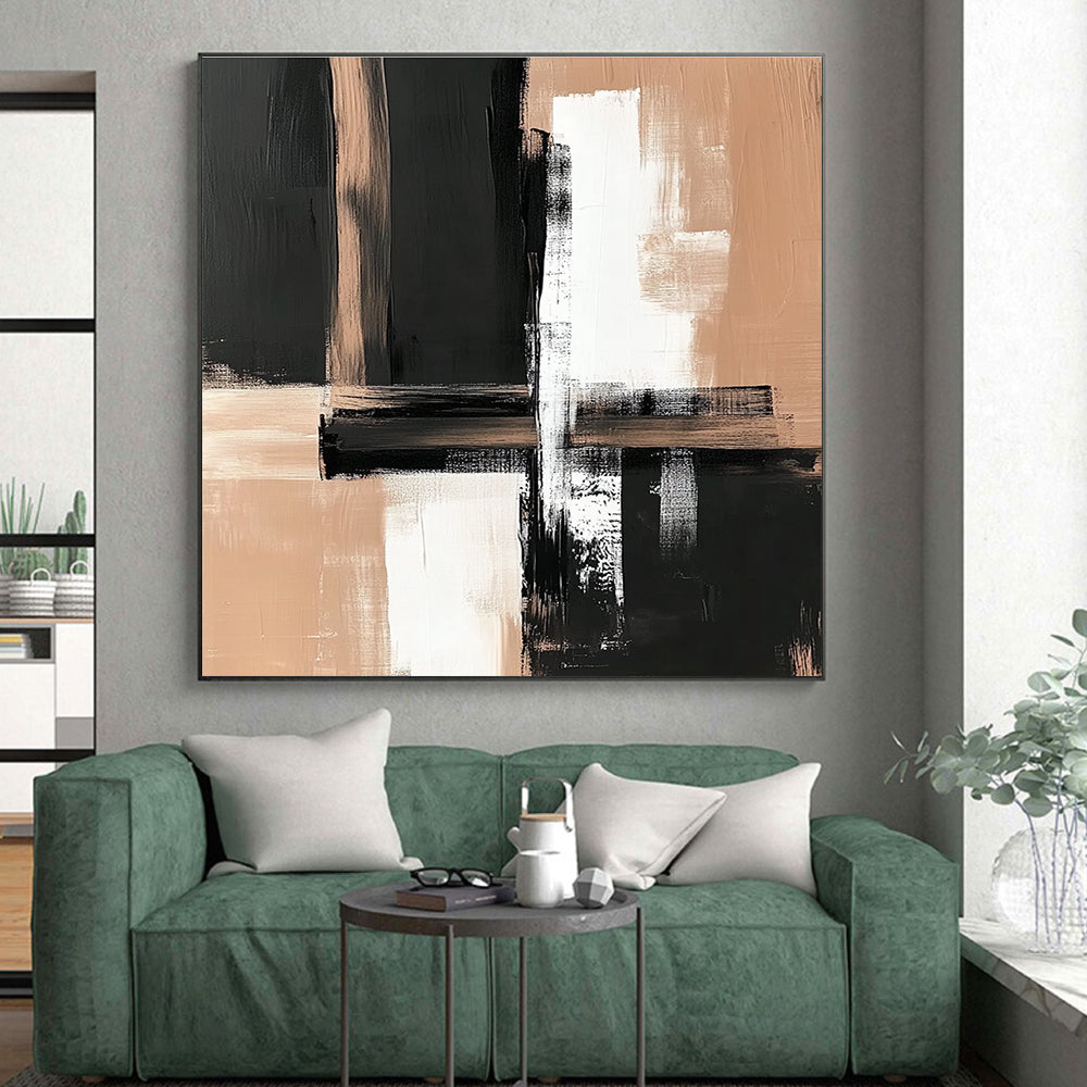 Black and Beige Abstract Painting with Bold Brushstrokes WINK861