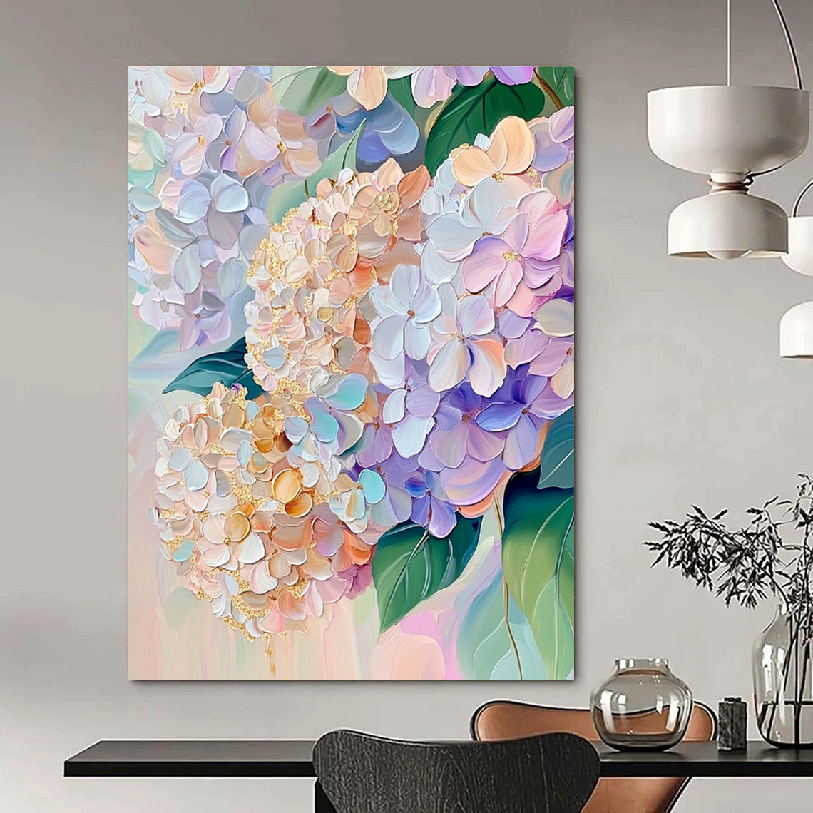 Colorful Hydrangea Blooms Vibrant Floral Abstract Painting GAB0306