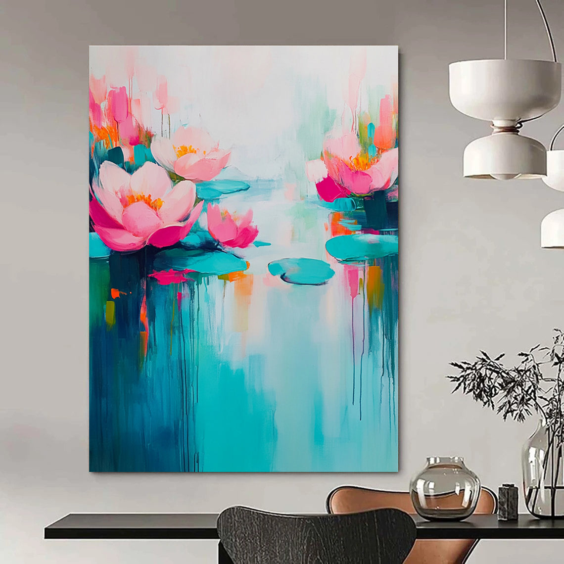 Pink Lotus Abstract - Serene Botanical Abstract Painting GAB0488